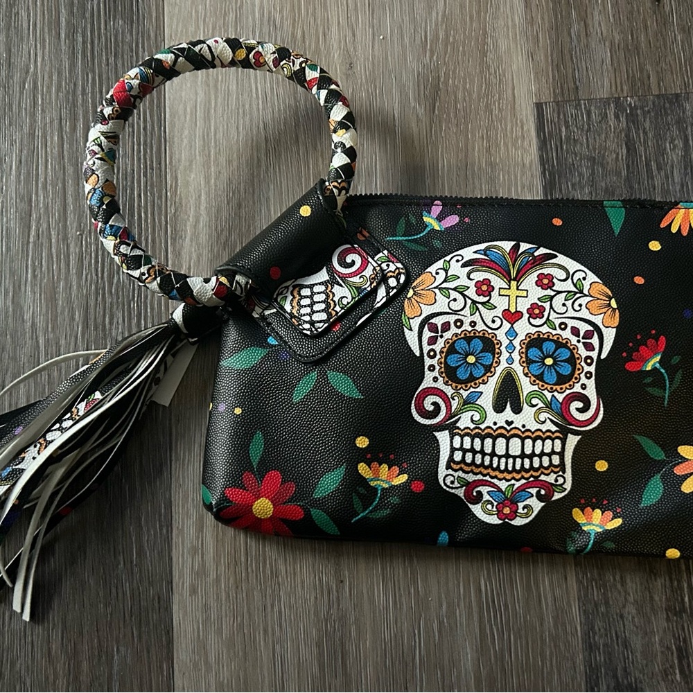 Day of the Dead Wristlet with Braided Handle